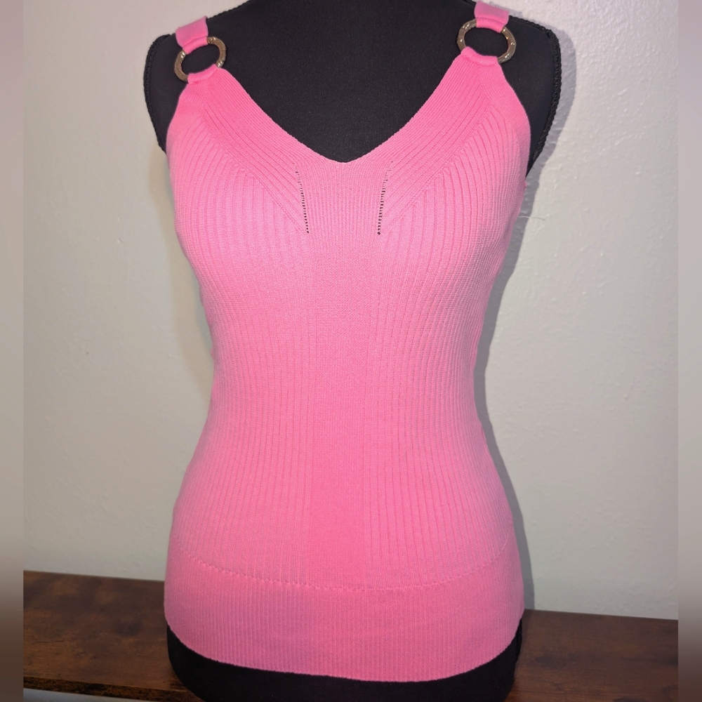 River Island Pink Ribbed Tank Top with Ring Details